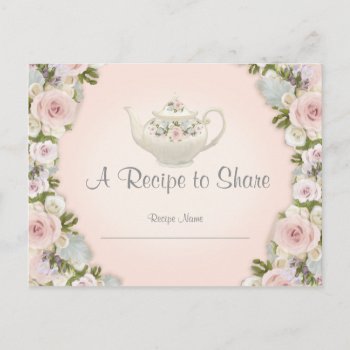 Bridal Shower Tea Party Recipe Rose Pretty Floral Postcard by VintageWeddings at Zazzle