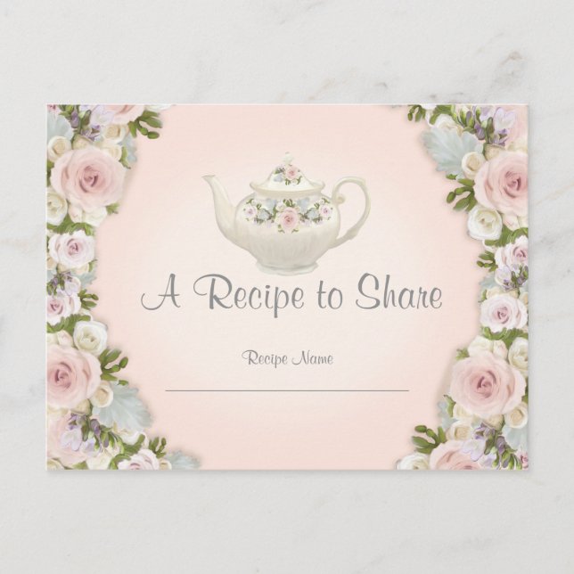 Bridal Shower Tea Party Recipe Rose Pretty Floral Postcard (Front)
