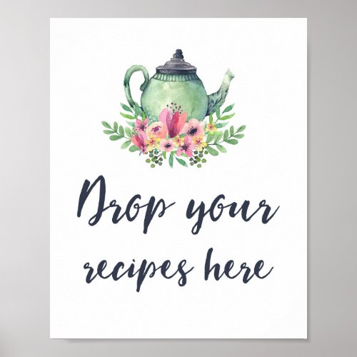 Bridal Shower Tea Party Recipes Sign
