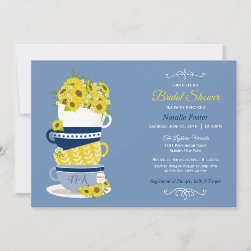 Bridal Shower Tea Party Sunflowers  Blue  Yellow Invitation