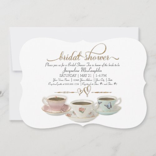 Bridal Shower Tea Party Teacup Gold Glitter Modern Invitation