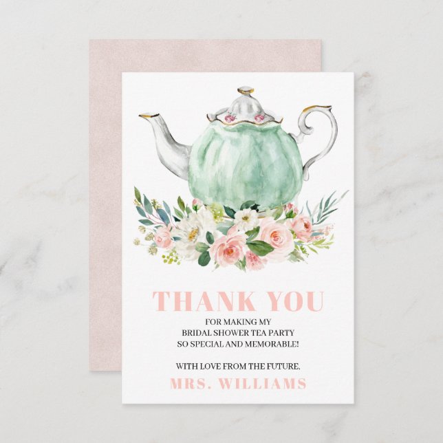 Bridal Shower Tea Party Thank You Card (Front/Back)