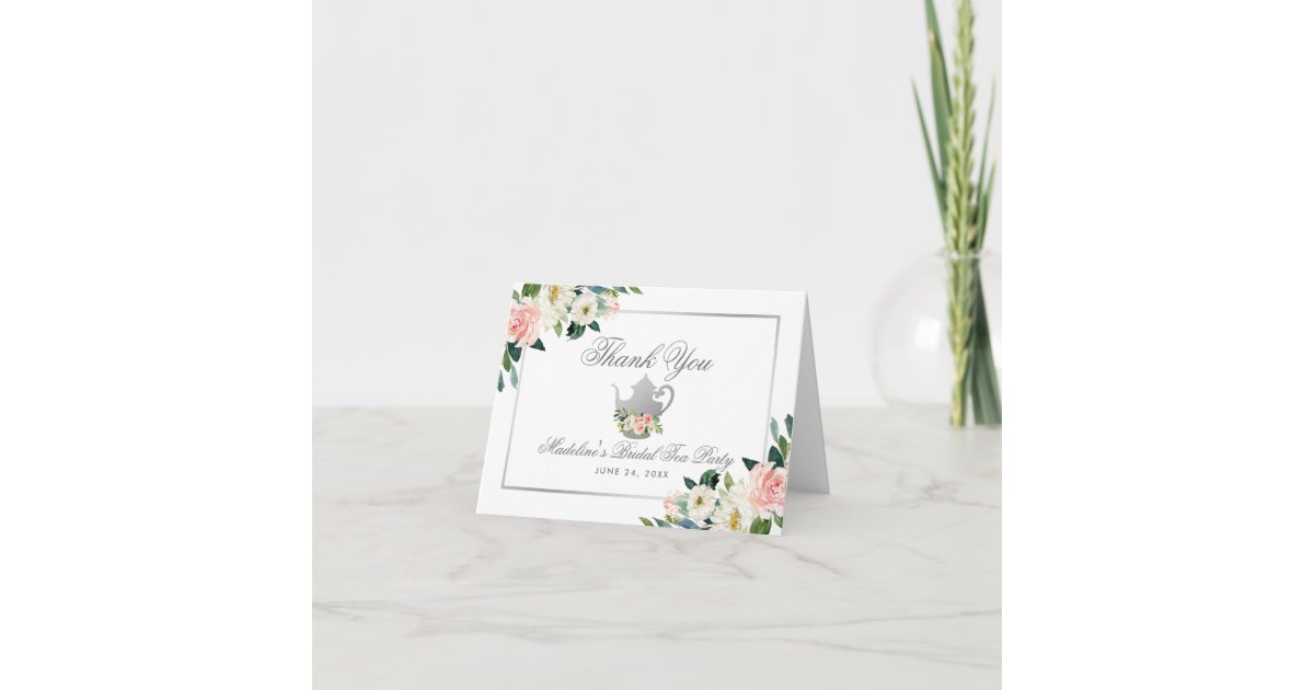 Bridal Shower Tea Party Thanks Pink Floral Note Thank You Card | Zazzle
