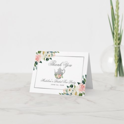 Bridal Shower Tea Party Thanks Pink Floral Note Thank You Card