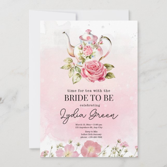 Bridal Shower Tea Party Time for Tea with the Brid Invitation (Front)