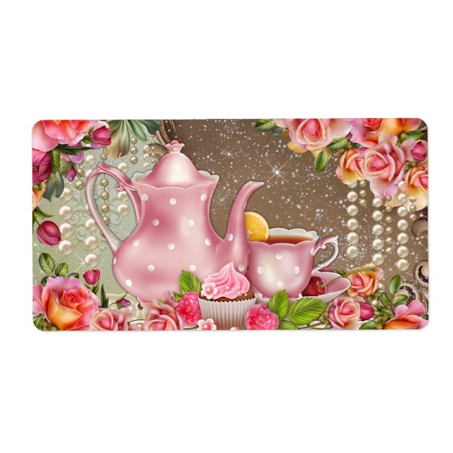 Bridal Shower Tea Party Water Bottle Labels (Front)