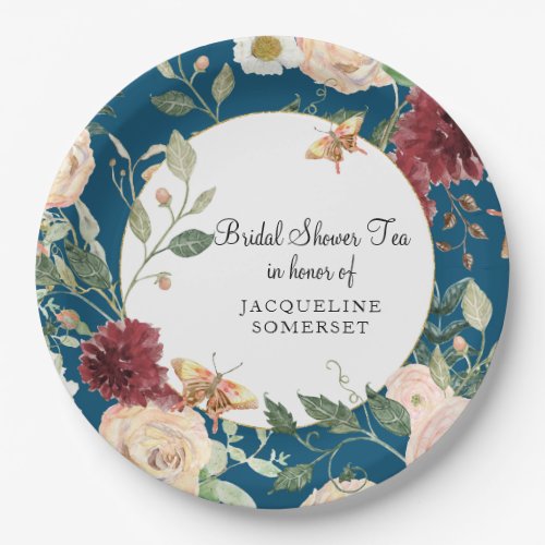 Bridal Shower Tea Party Watercolor Floral Coral Paper Plates