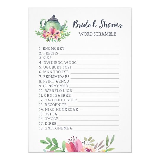 Bridal Shower Tea Party Word Scramble Game Card | Zazzle.com