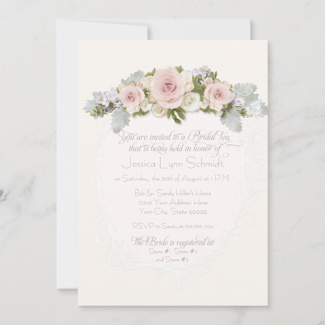 Bridal Shower Tea Pretty Rose Succulent Leaf Invitation (Front)