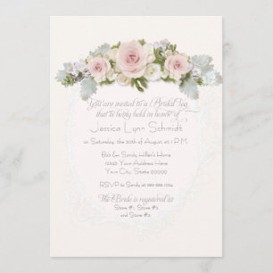Bridal Shower Tea Pretty Rose Succulent Leaf Invitation