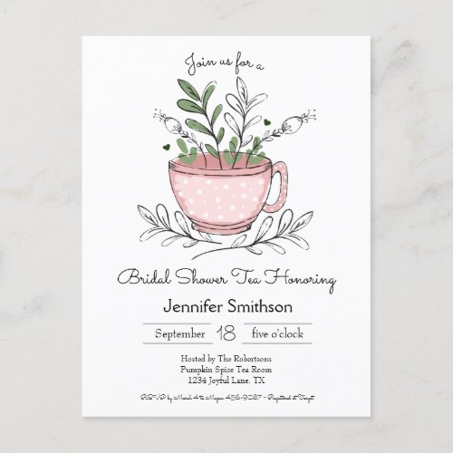 Bridal Shower Tea Whimsical Hand Drawn Tea Cup Invitation Postcard
