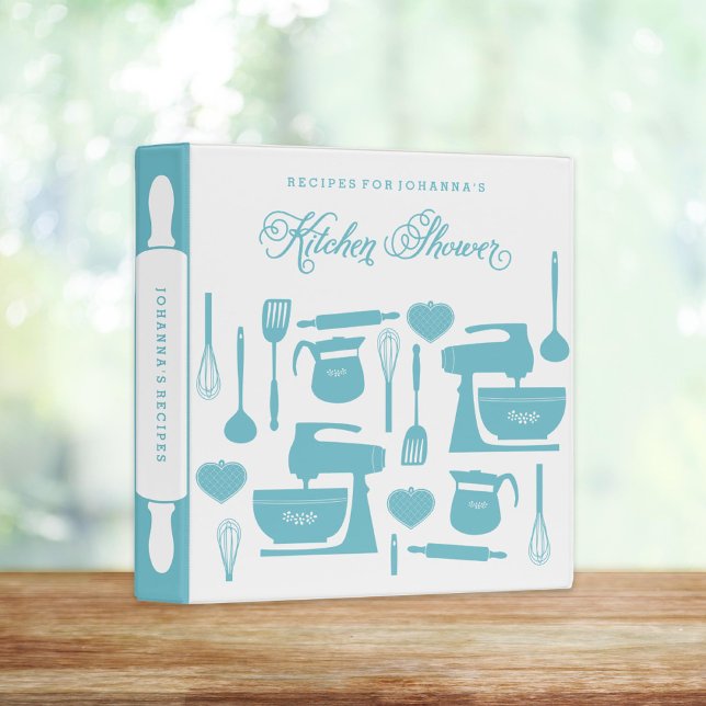 Bridal Shower Teal Blue Recipe 3 Ring Binder (Creator Uploaded)