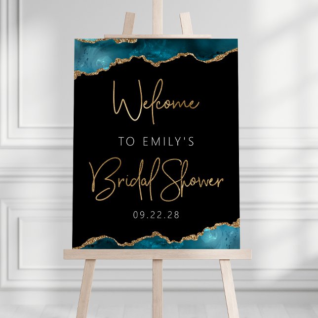 Bridal Shower Teal Gold Agate Welcome Foam Board (Creator Uploaded)