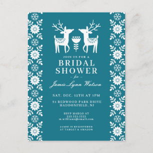 BRIDAL SHOWER Teal Reindeer Christmas Postcard