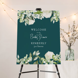 Bridal Shower Teal White Hydrangea Welcome Foam Board