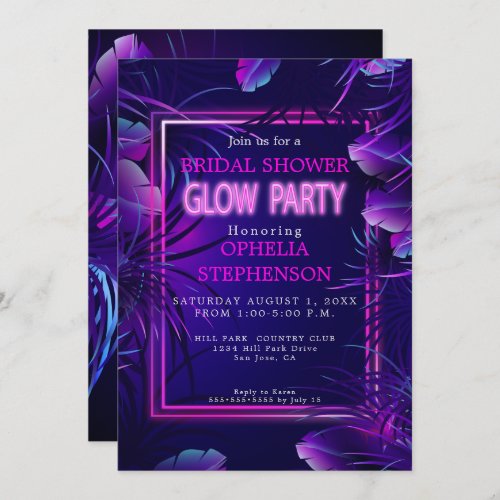 Bridal Shower  Techno Tropical Neon Glow Party Invitation