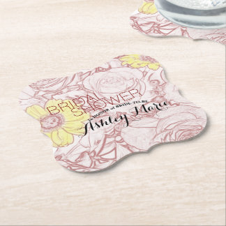 Bridal Shower Terra Cotta Outline Bouquet Template Paper Coaster