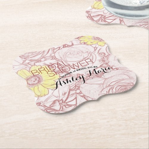 Bridal Shower Terra Cotta Outline Bouquet Template Paper Coaster