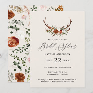 Bridal shower terracotta stag elegant rustic flora invitation