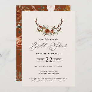 Bridal shower terracotta stag elegant rustic flora invitation