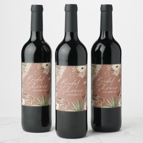 Bridal shower terracotta stylish modern pampas wine label