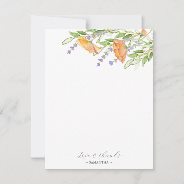 Bridal Shower Thank You Cards Orange Wildflowers (Front)