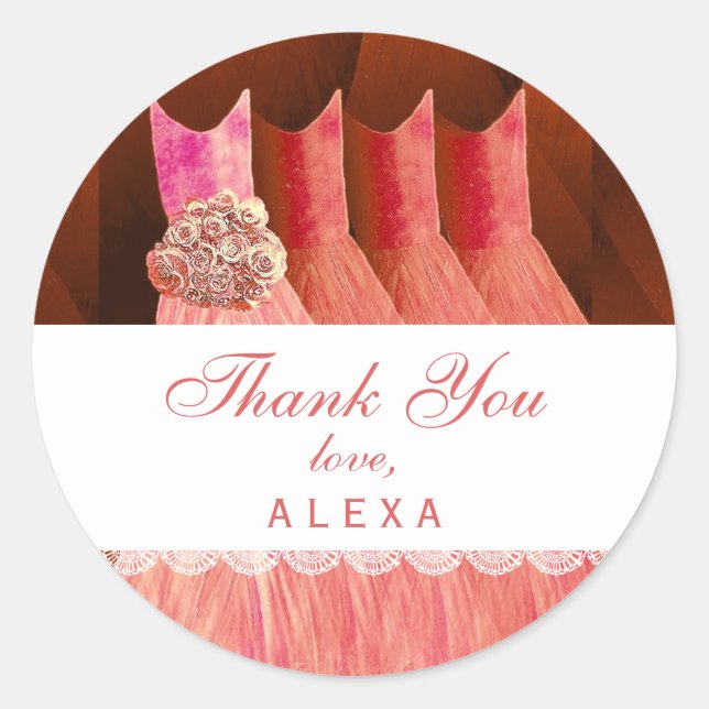 Bridal Shower Thank You CORAL Gowns V12 Classic Round Sticker (Front)