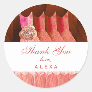 Bridal Shower Thank You CORAL Gowns V12 Classic Round Sticker