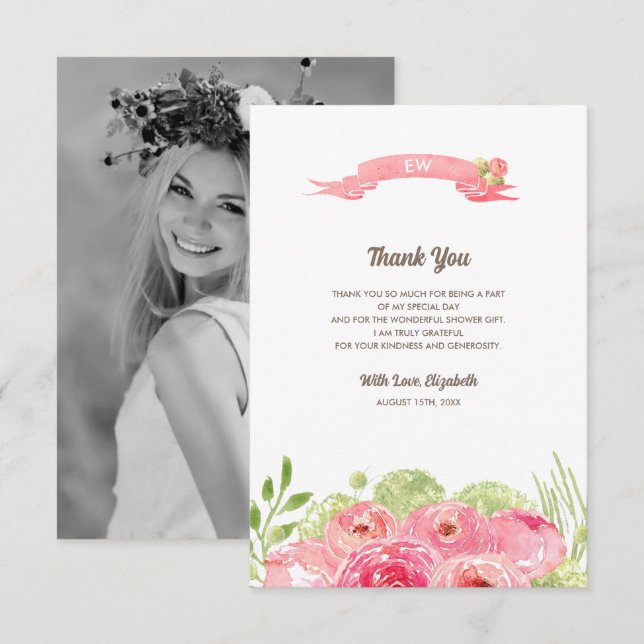 Bridal Shower Thank You Custom Photo Cards (Front/Back)