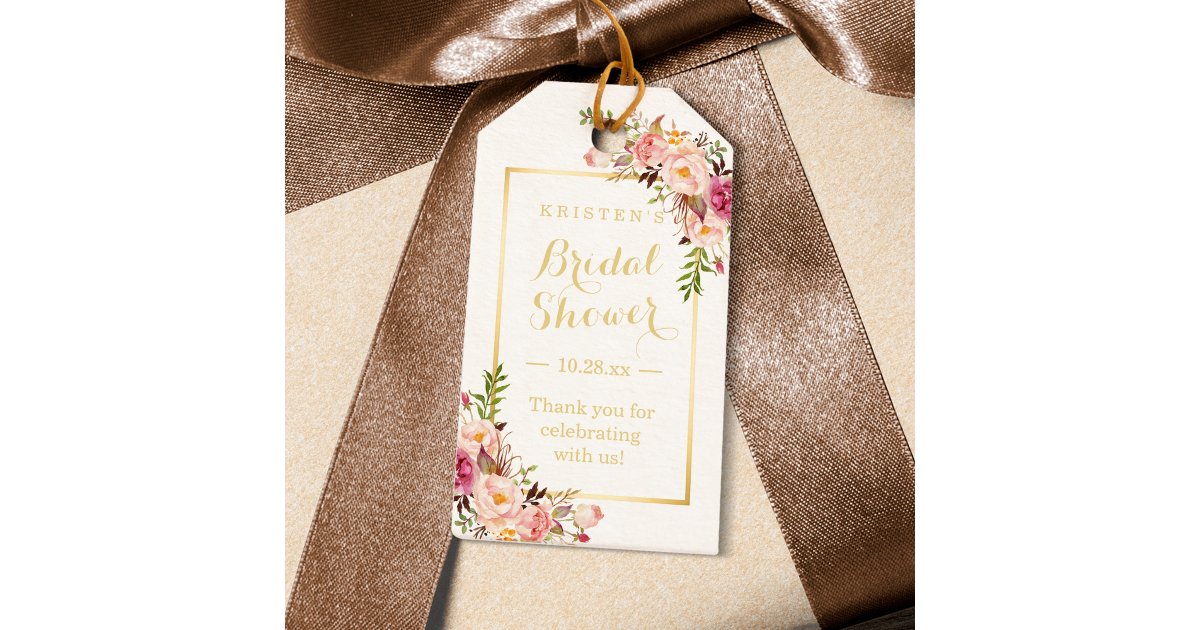 Bridal Shower Thank You Elegant Chic Flowers Gift Tags | Zazzle