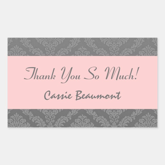Bridal Shower Thank You Gray and Pink Damask V45A Rectangular Sticker (Front)