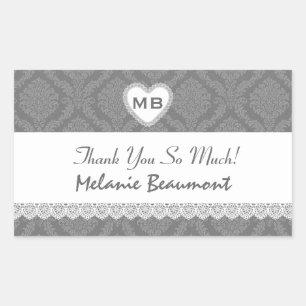 Bridal Shower Thank You Gray Damask V18 Rectangular Sticker