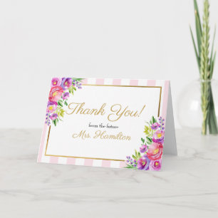 Bridal Shower Thank You Pink and Foil Gold Floral Card