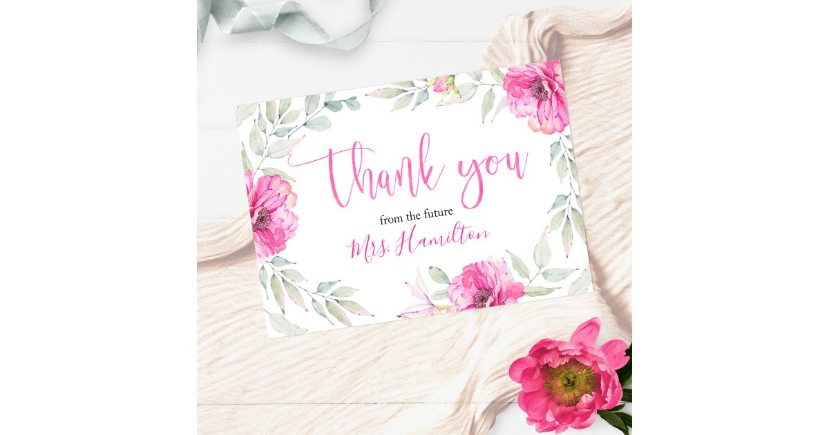 Bridal Shower Thank You Pink Botanical Floral Card | Zazzle