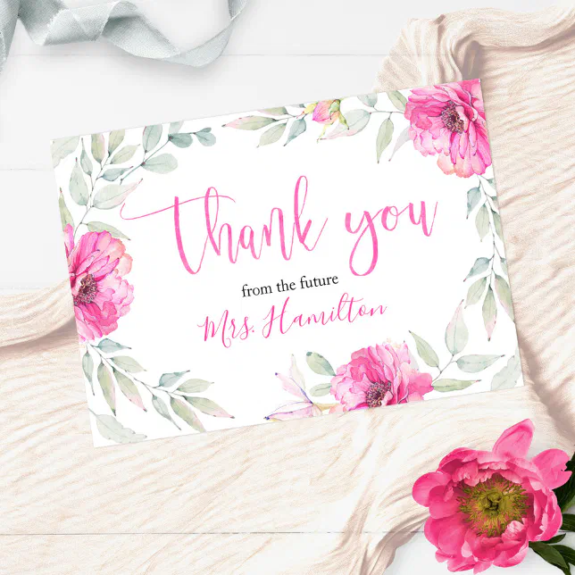 Bridal Shower Thank You Pink Botanical Floral Card | Zazzle