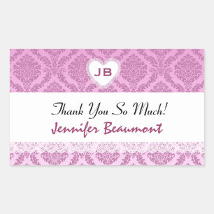 Bridal Shower Thank You Pink Damask V16 Rectangular Sticker