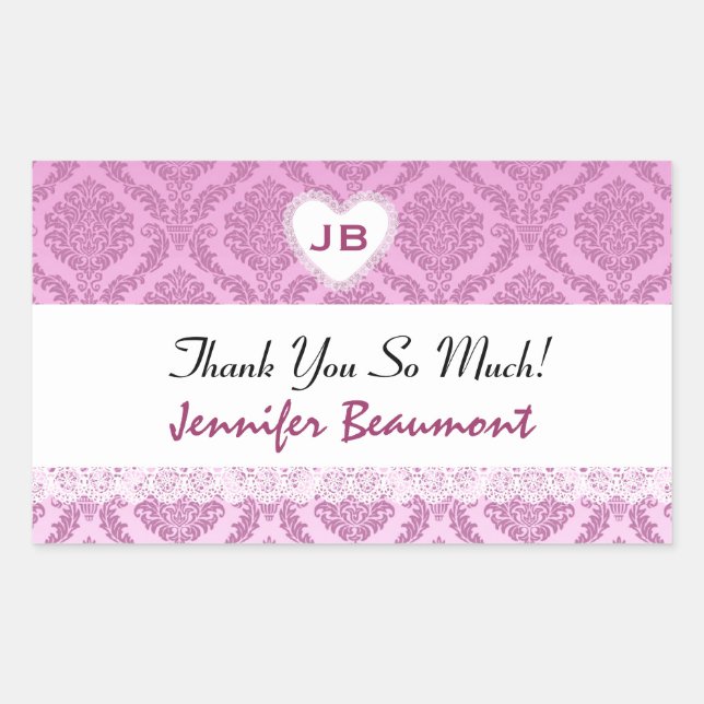 Bridal Shower Thank You Pink Damask V16 Rectangular Sticker (Front)