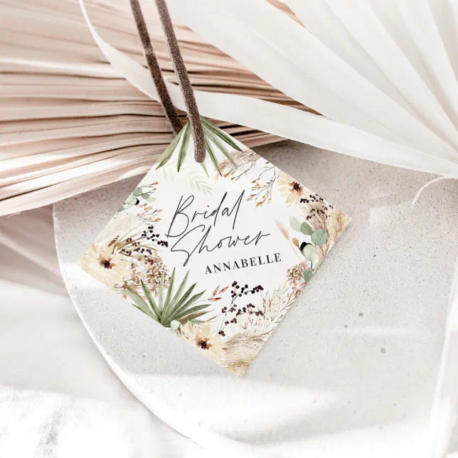Bridal shower thankyou modern pampas grass foliage favor tags | Zazzle
