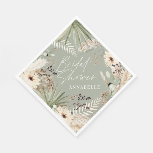 Bridal shower thankyou modern pampas grass foliage napkins