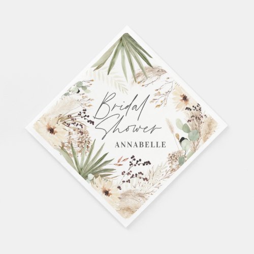 Bridal shower thankyou modern pampas grass foliage napkins