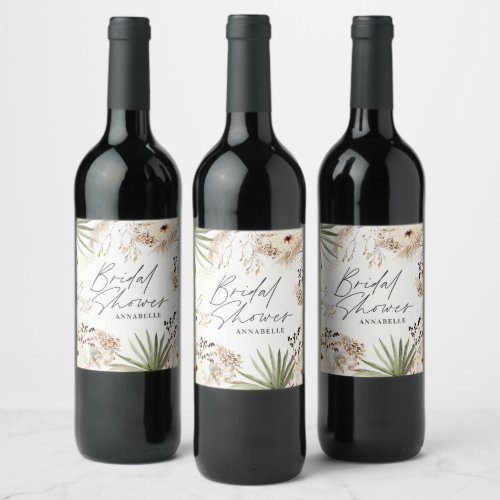 Bridal shower thankyou modern pampas grass foliage wine label