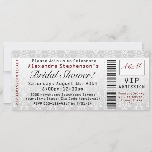 Bridal Shower Ticket Invitations