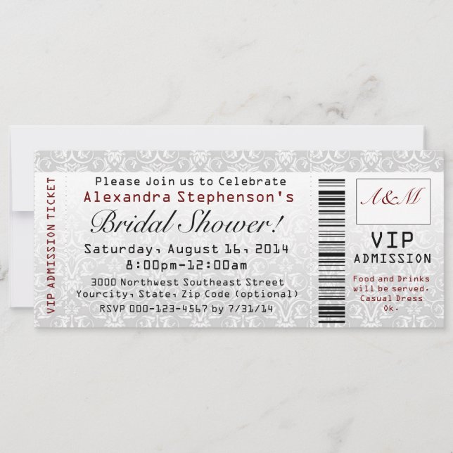 Bridal Shower Ticket Invitations (Front)