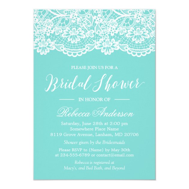 Bridal Shower Tiffany Blue Elegant Lace Pattern Invitation