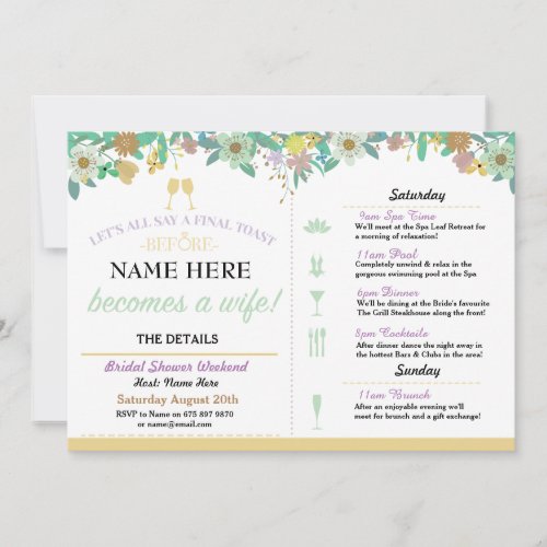 Bridal Shower Toast Floral Mint Pink Invite