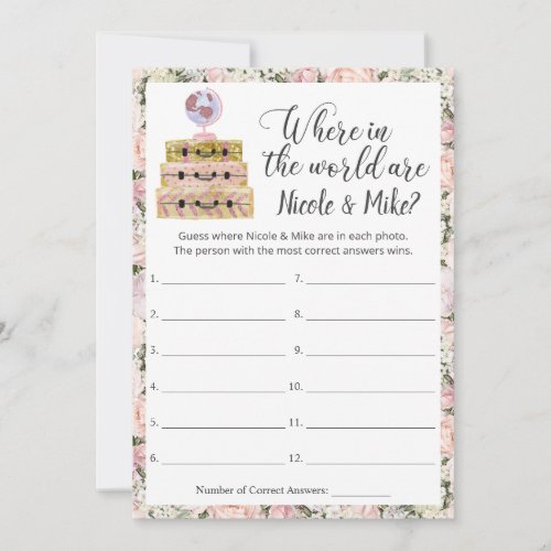 Bridal Shower Travel Photo Guessing Game Card