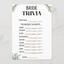 Bridal Shower Trivia Game Card