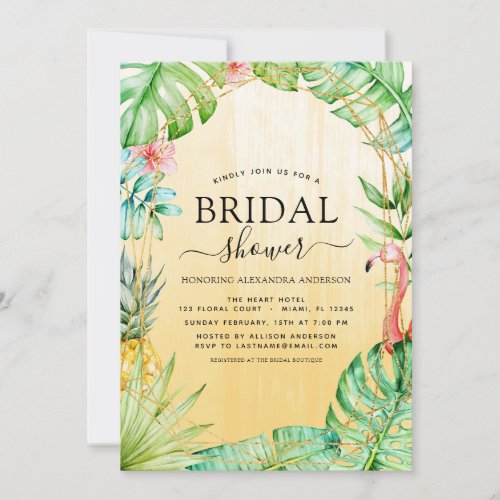 Bridal Shower Tropical Flamingo Palm Watercolor Invitation