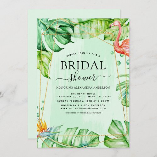 Bridal Shower Tropical Flamingo Palm Watercolor Invitation