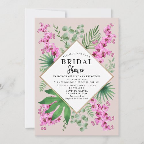 Bridal Shower Tropical Floral QR Code Boho Mauve Invitation
